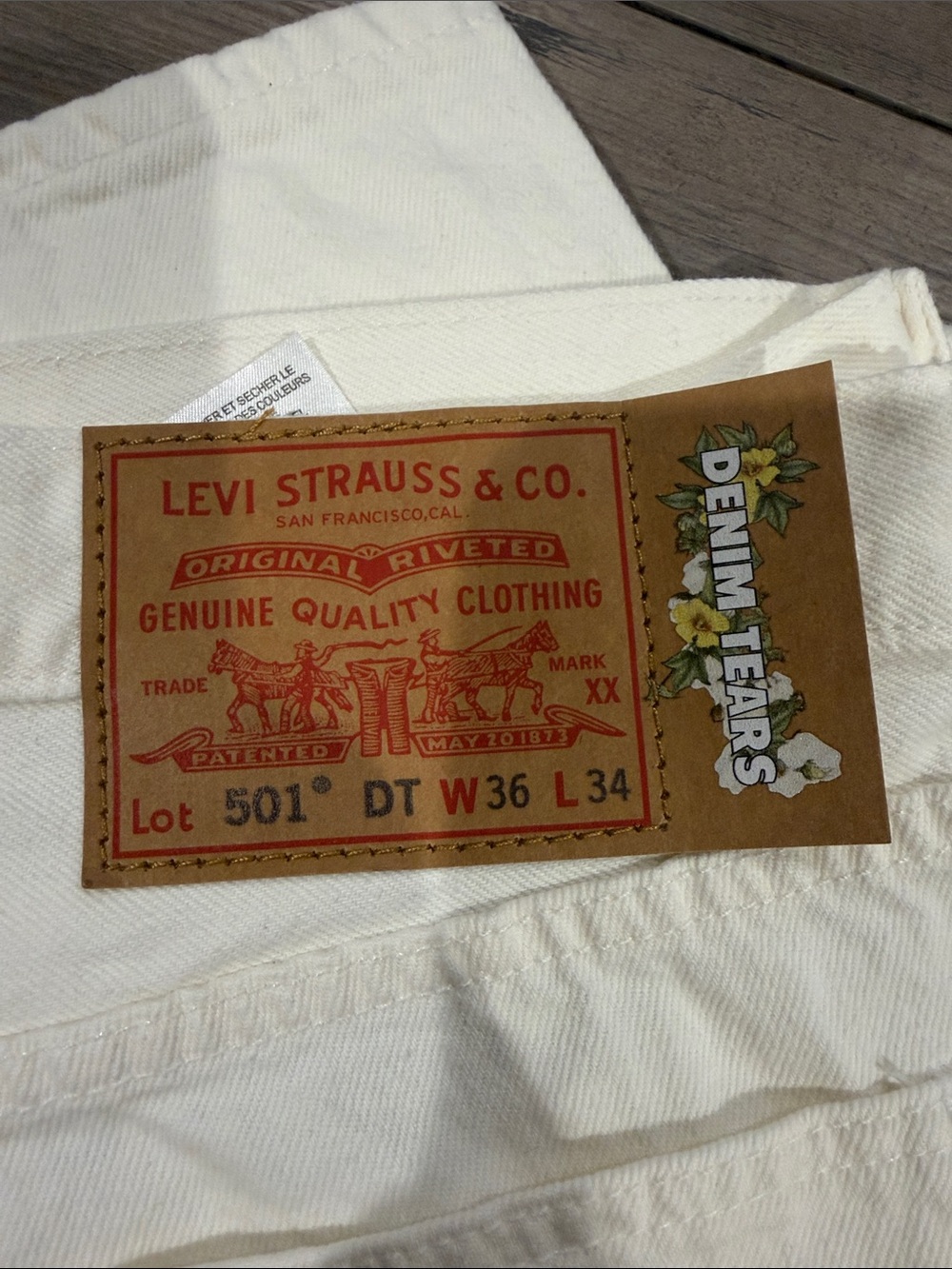 Levi's Denim Tears Straight Men's Jeans in Off-White with Tan Patch